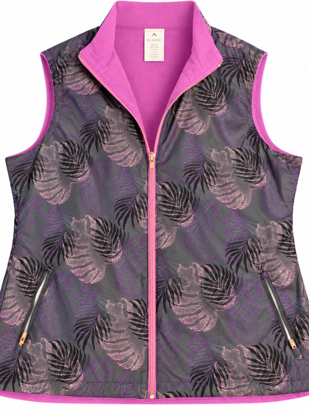 Antigua Women's Purple & Pink Metallic Leaf-Print Vest 0057